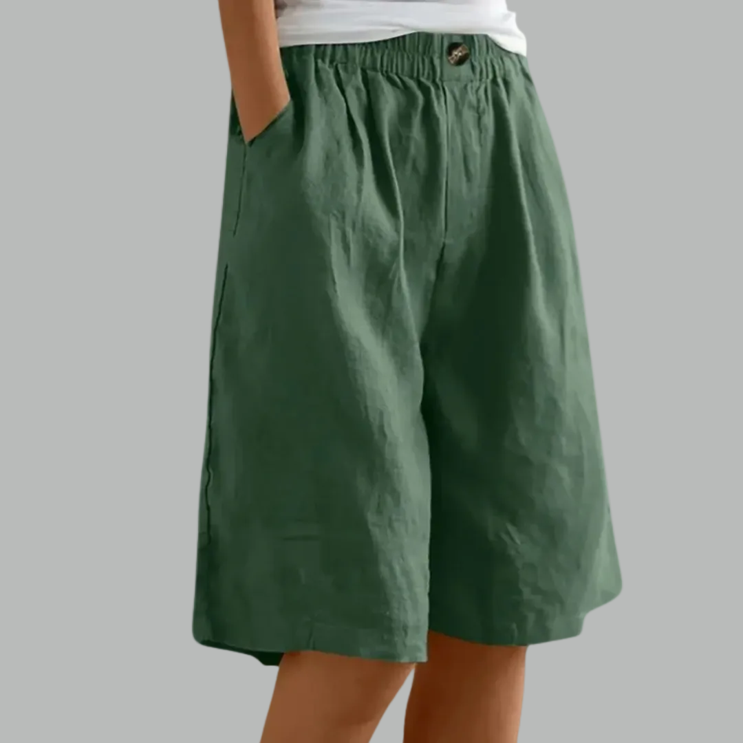High Waist Elastic Linen Look Bermuda Shorts 8