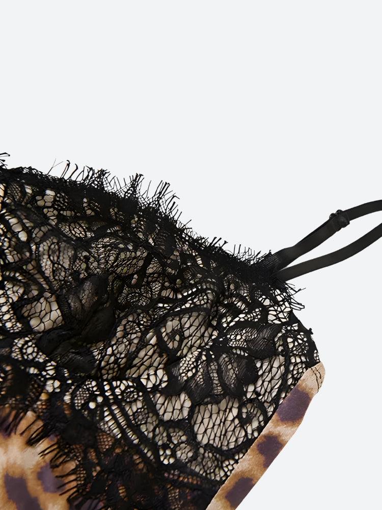 Baddie Leopard Lace Mini Dress in Brown - View 5