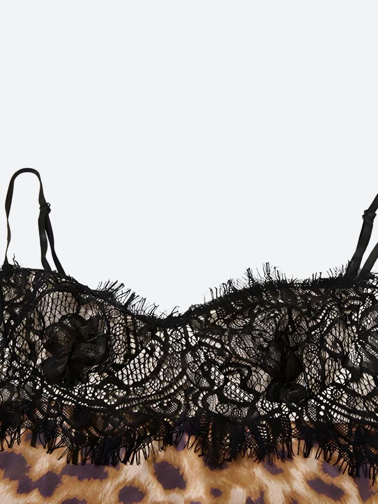 Baddie Leopard Lace Mini Dress in Brown - View 6