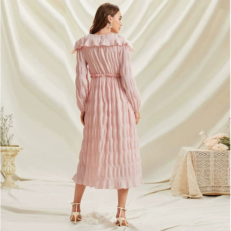 Bazaar Fall French Sweet Lace Collar Long Sleeve Dress - View 4