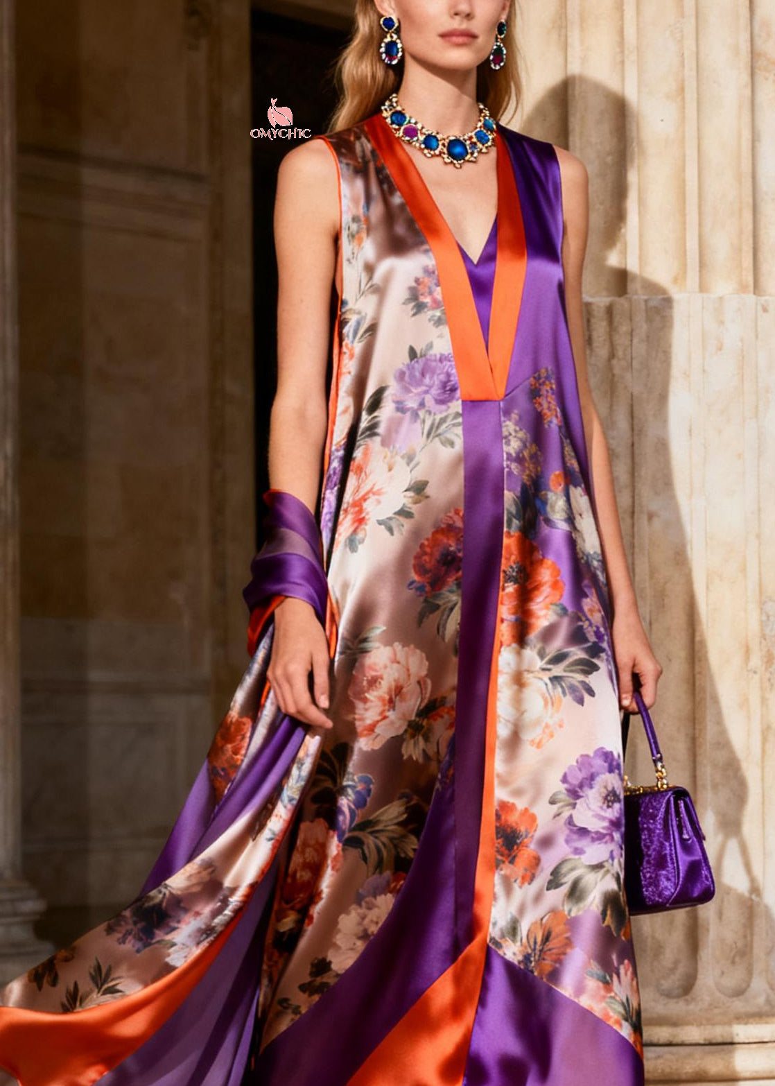 Beautiful Purple V Neck Chiffon Maxi Spaghetti Strap Dresses Summer - View 2