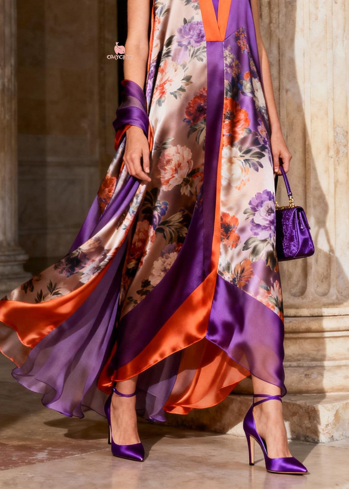Beautiful Purple V Neck Chiffon Maxi Spaghetti Strap Dresses Summer - View 4