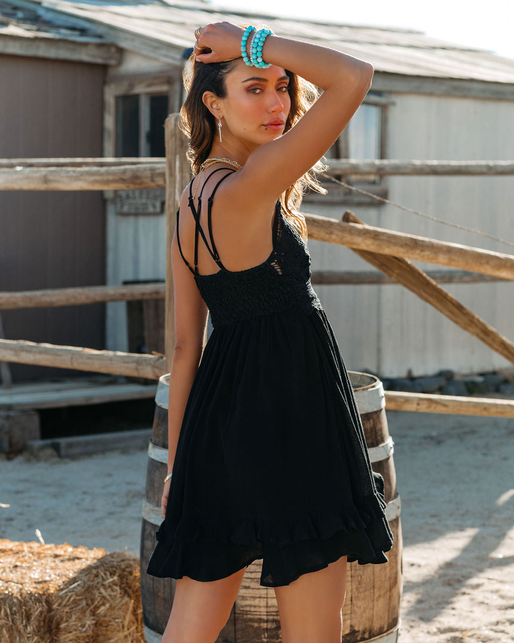 Of My Love Pocketed Lace Ruffle Dress Black - View 2