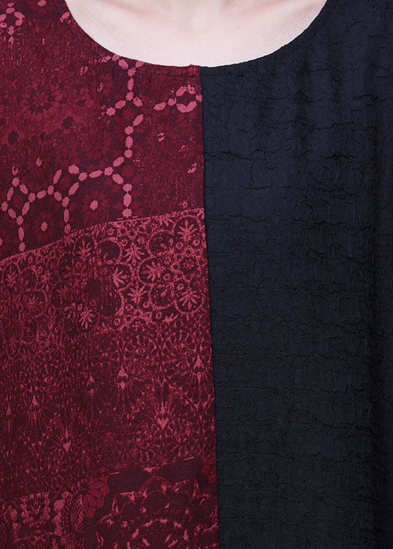 Lace Print Panel Patchwork Round Neck Long Sleeve Maxi Dress - View 5