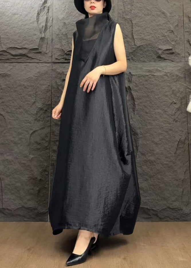 Sleeveless Funnel Neck Mesh Cut Out Oversized Cocoon Maxi Dress - View 3