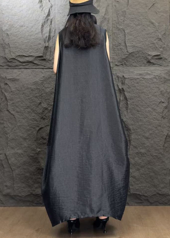 Sleeveless Funnel Neck Mesh Cut Out Oversized Cocoon Maxi Dress - View 4