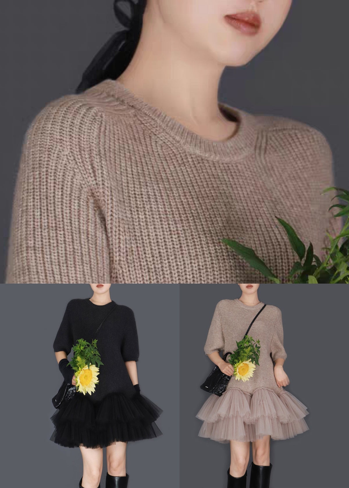 Tiered Tulle Crew Neck Short Sleeve Ribbed Knit Ruffle Mini Dress - View 5