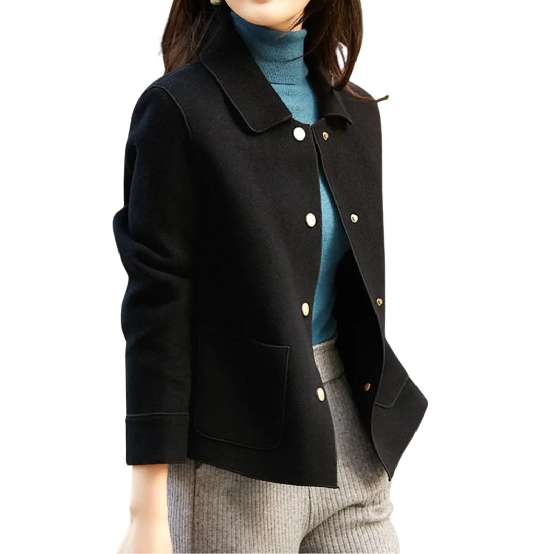 Point Collar Button Front Cropped Wool Jacket 3