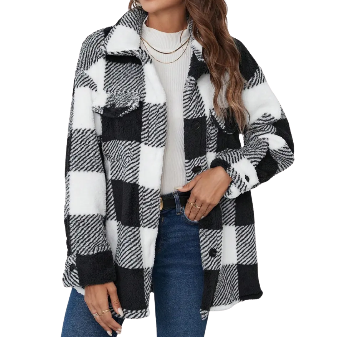 Plaid Fuzzy Fleece Button Front Shacket 4
