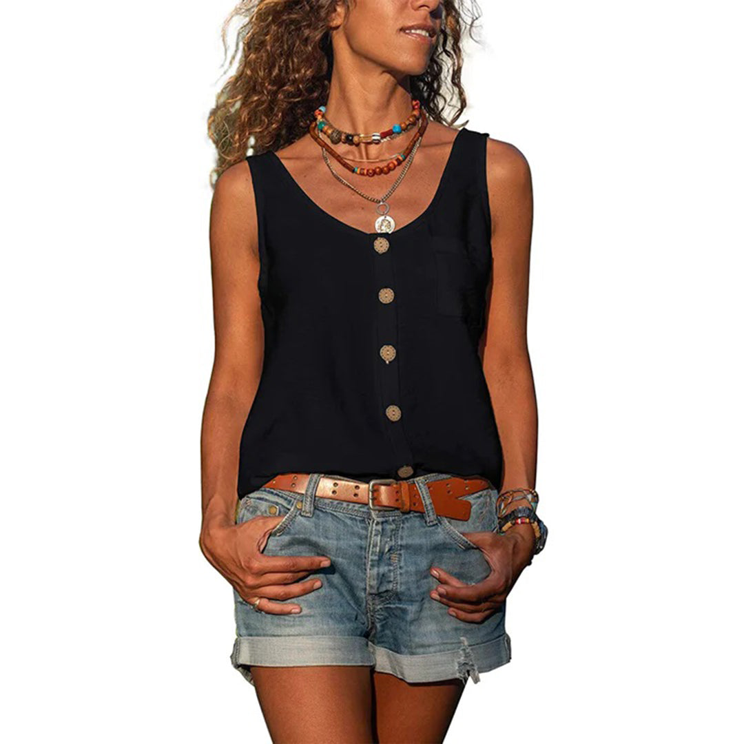 Scoop Neck Button Front Pocket Tank Top 7