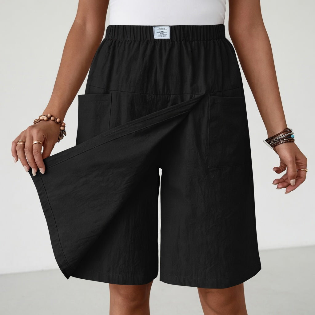 Elastic High Waist Wide Leg Bermuda Shorts 2