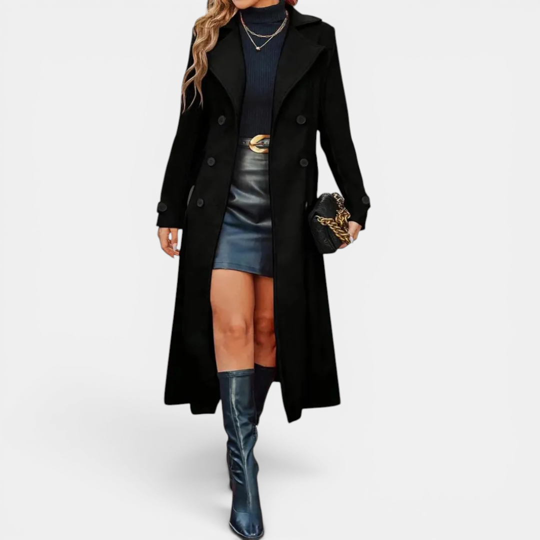 Double Breasted Notch Lapel Longline Coat 2