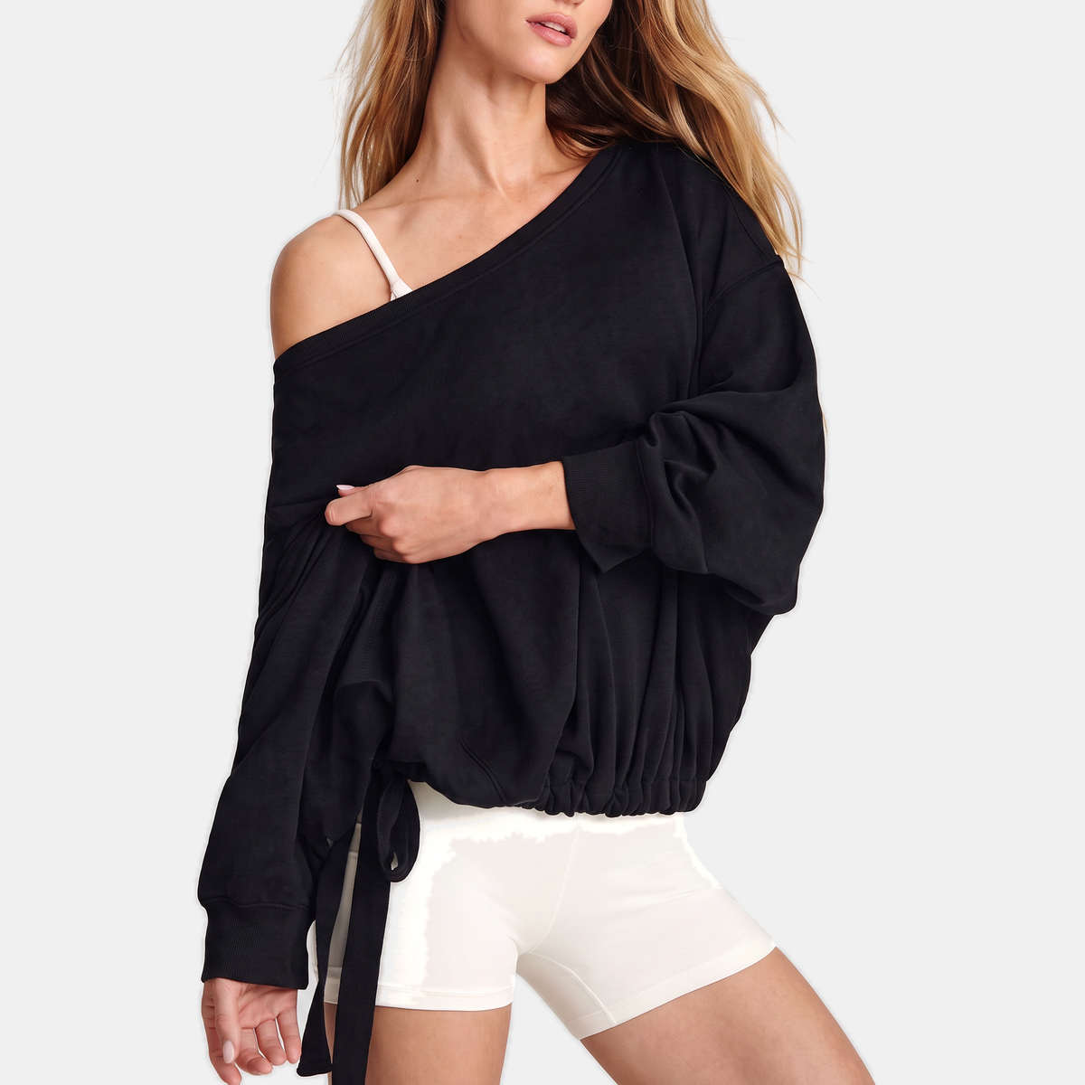 Boat Neck Drawstring Side Oversized Sweatshirt 4