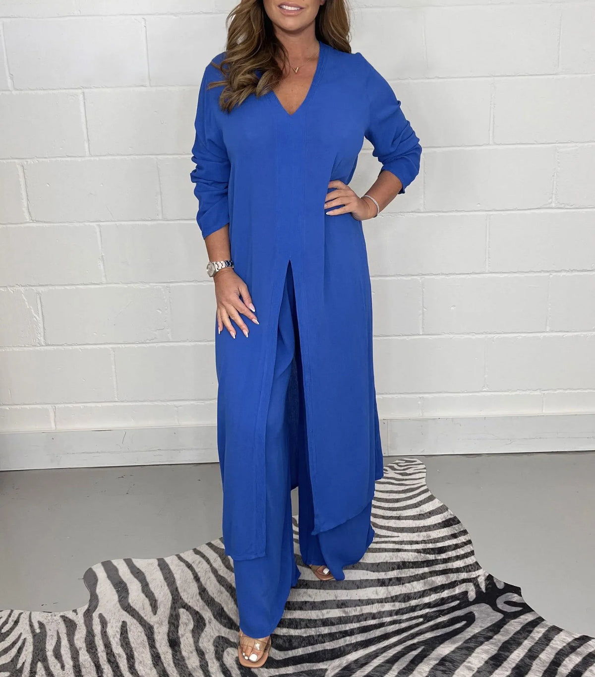 V-Neck Long Split Tunic and Wide Leg Pants Two Piece Set 4