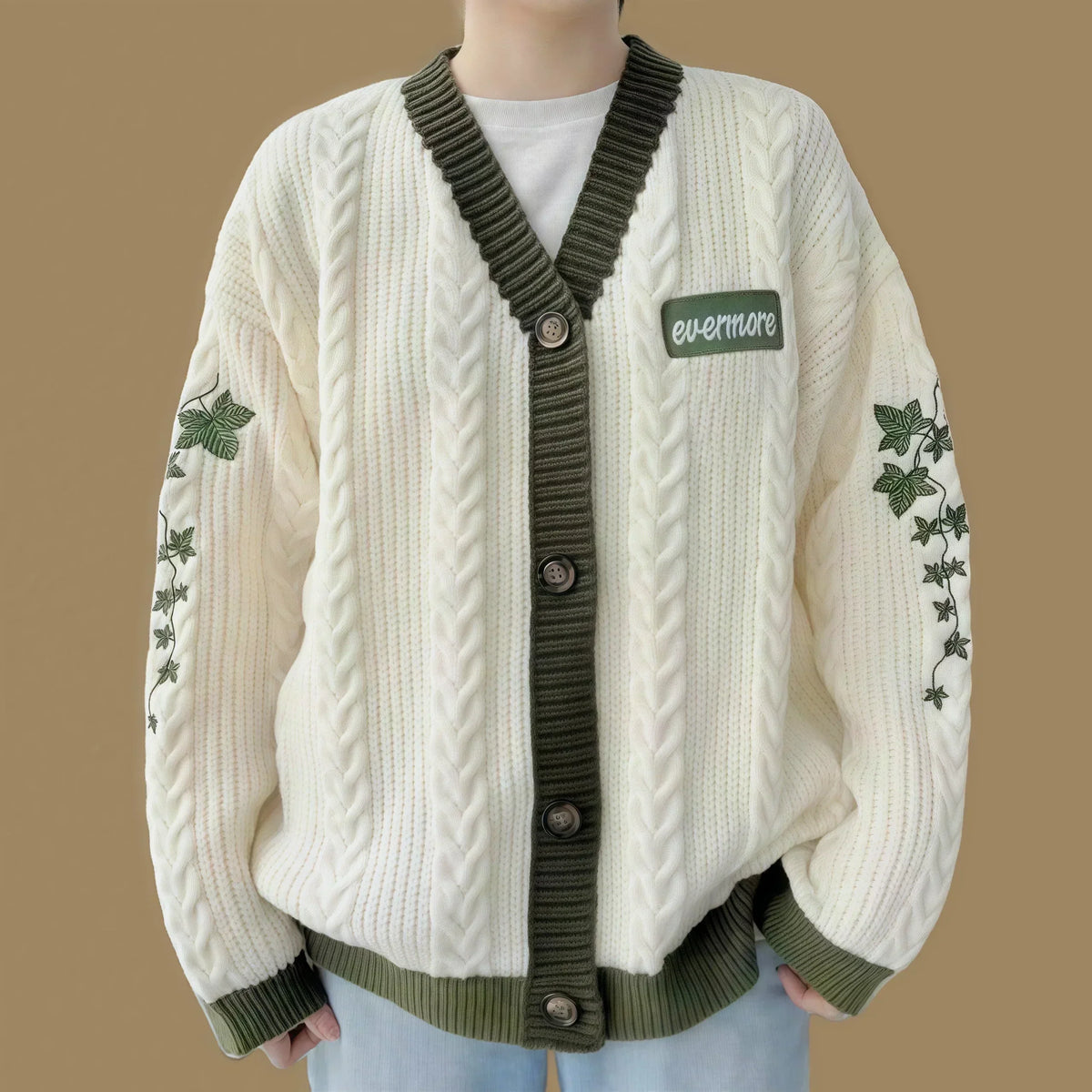 Blue Koi V-neck Embroidered Cardigan Green / S