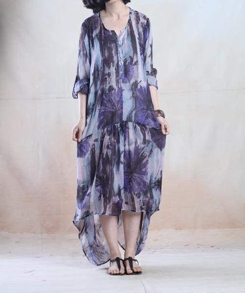 Chiffon Oversized Kaftan High Low Maxi Dress