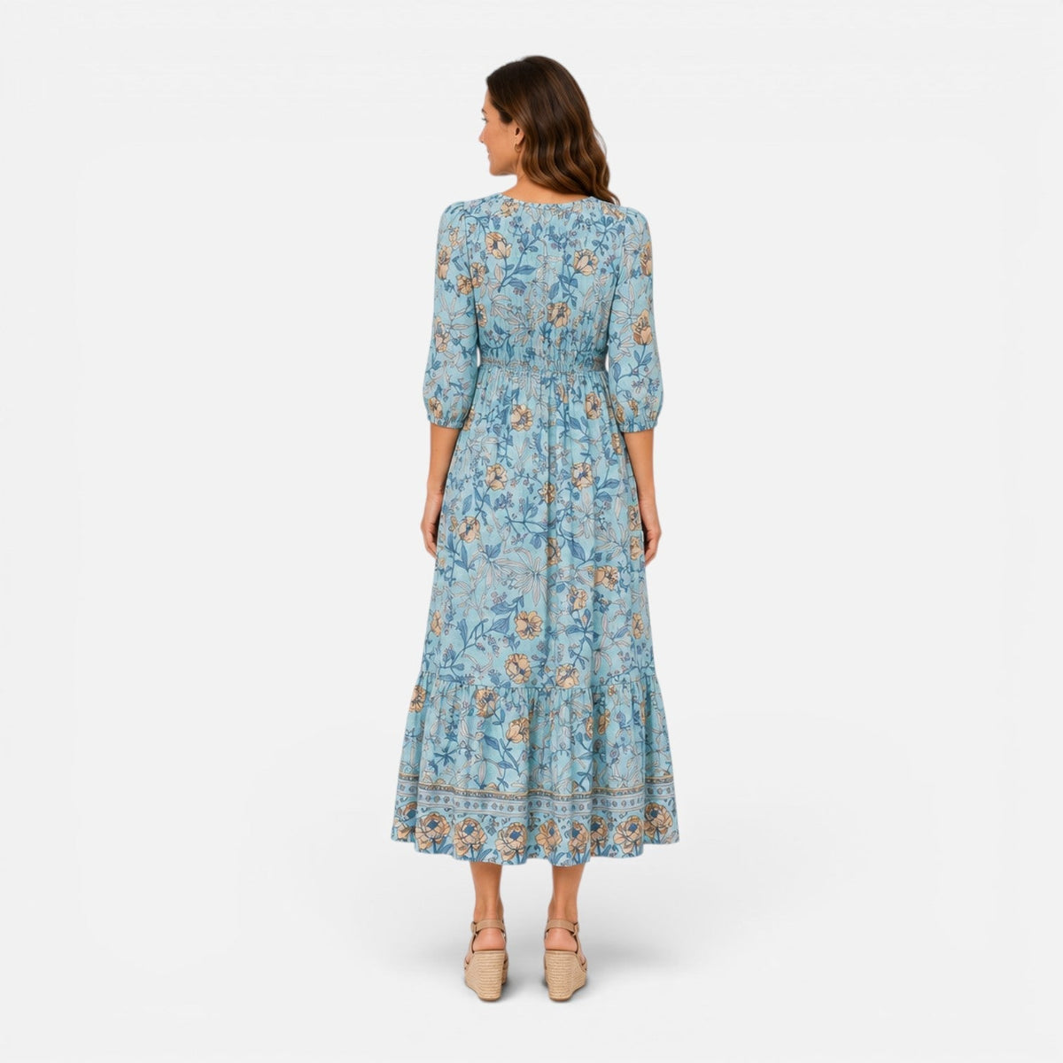 Floral Round Neck Smocked Tiered Midi Dress 2