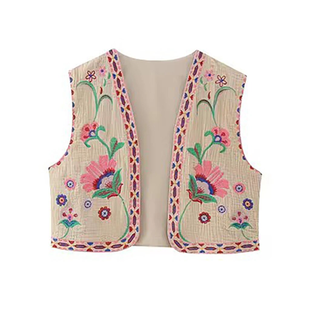 Floral Embroidered Braided Trim Sleeveless Vest 17