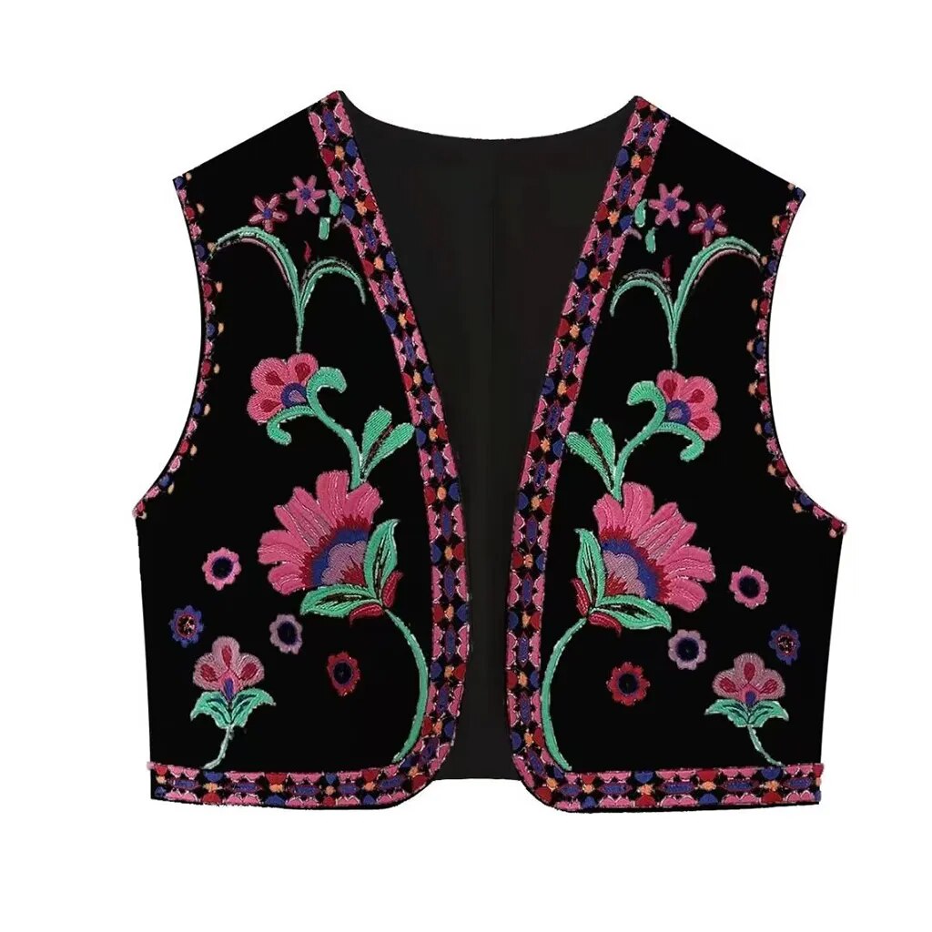 Floral Embroidered Braided Trim Sleeveless Vest 9