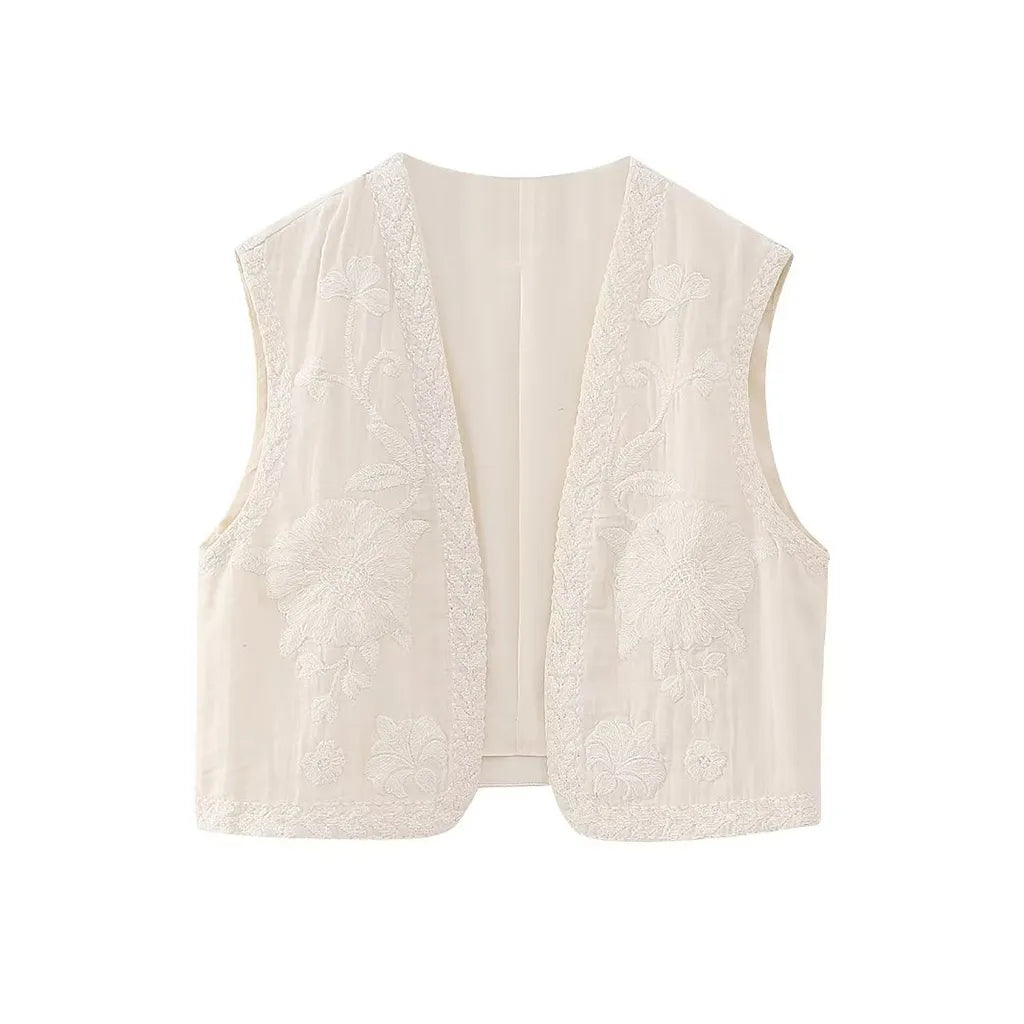 Floral Embroidered Braided Trim Sleeveless Vest 14