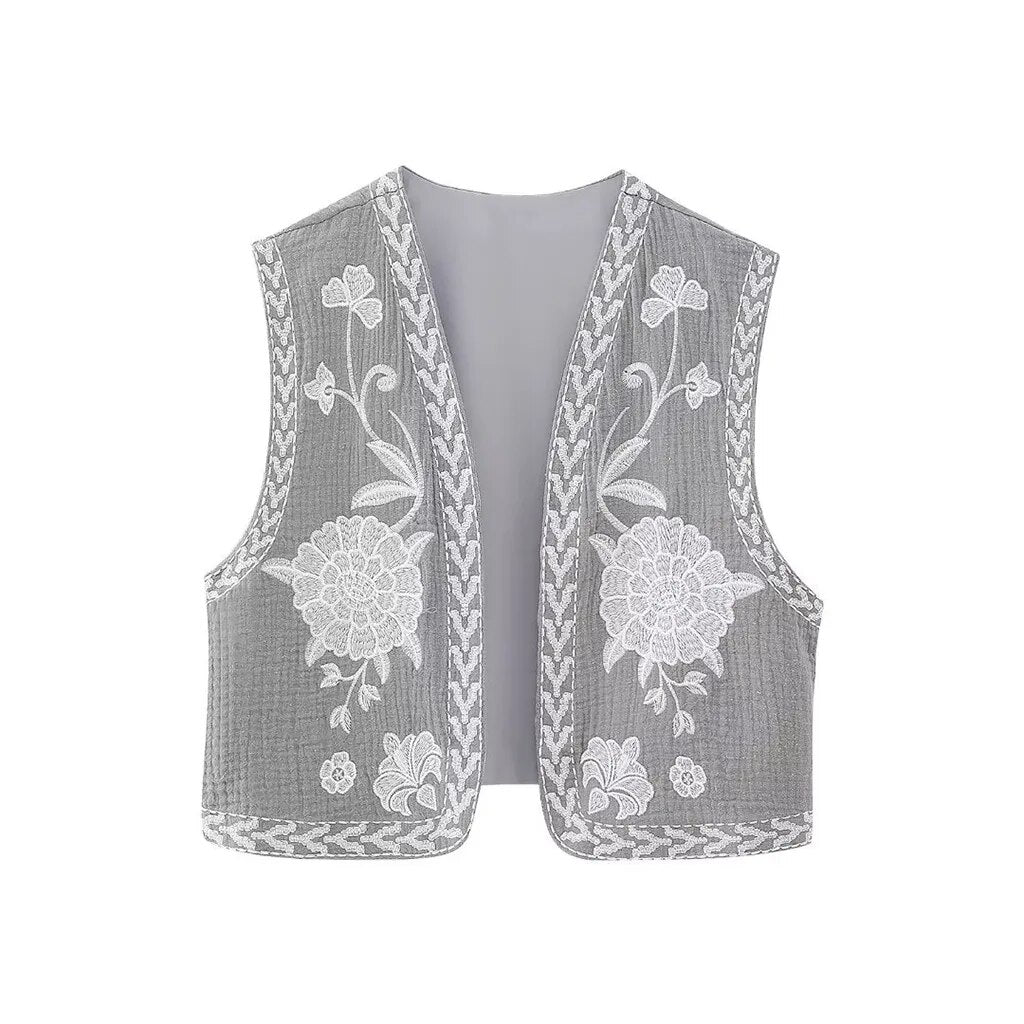 Floral Embroidered Braided Trim Sleeveless Vest 12