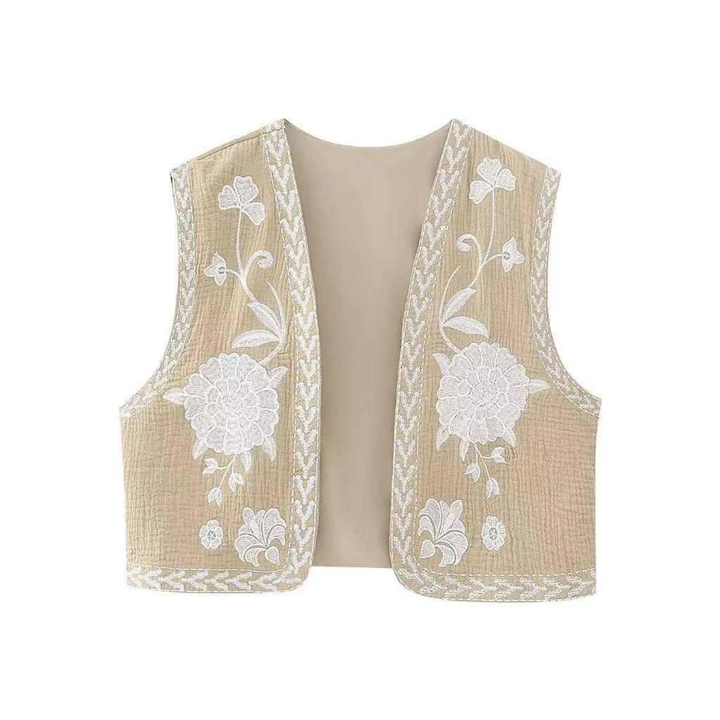 Floral Embroidered Braided Trim Sleeveless Vest 11