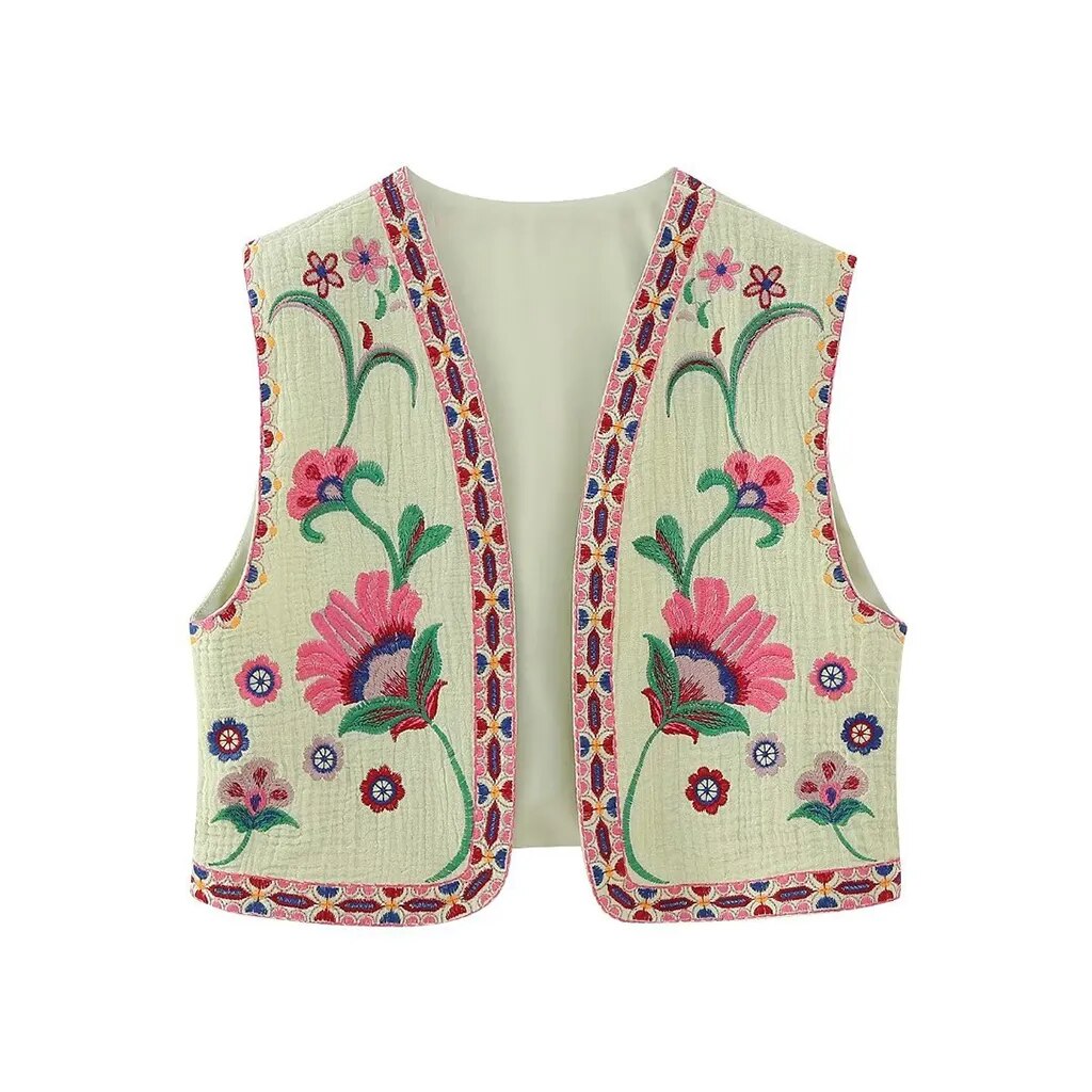 Floral Embroidered Braided Trim Sleeveless Vest 18