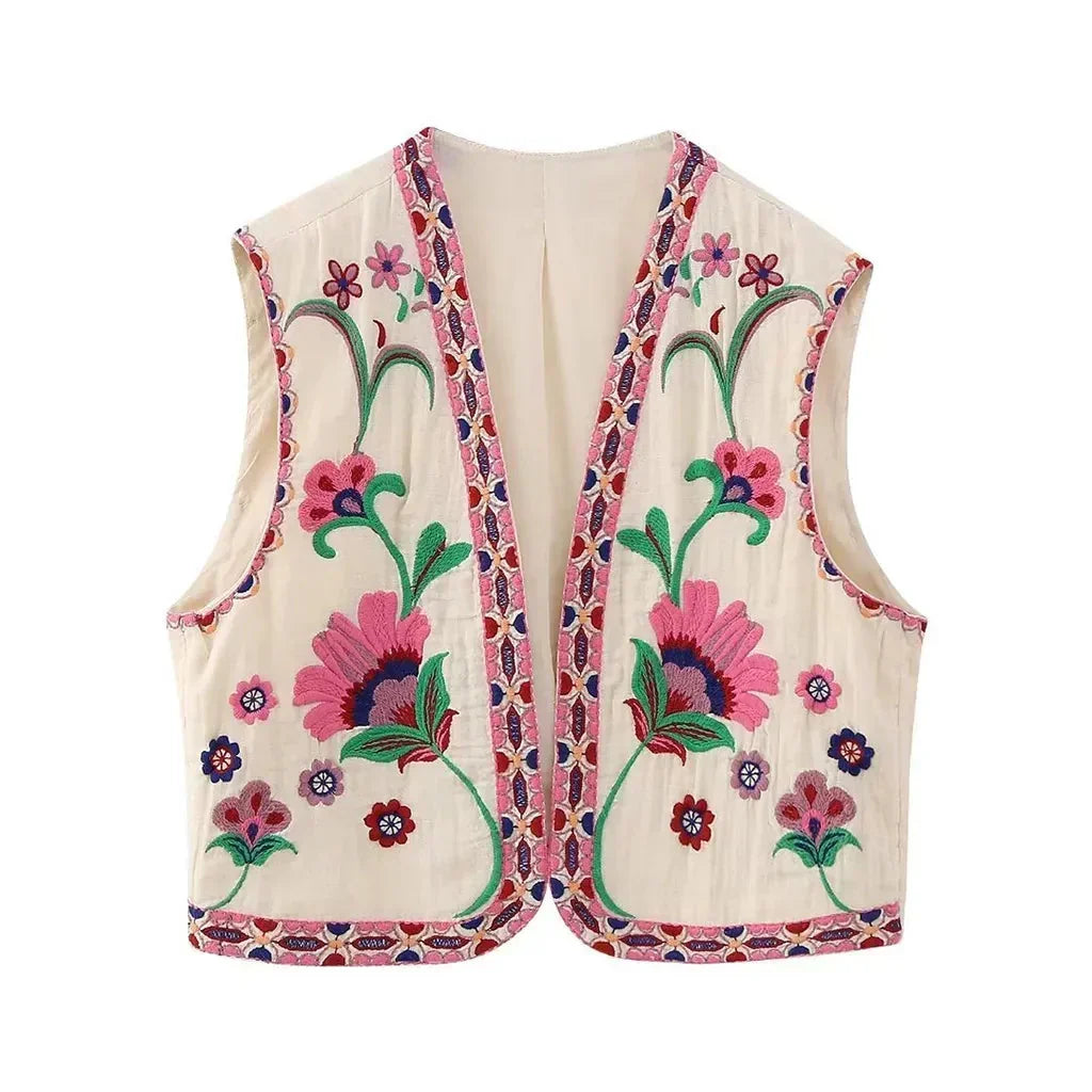 Floral Embroidered Braided Trim Sleeveless Vest 19