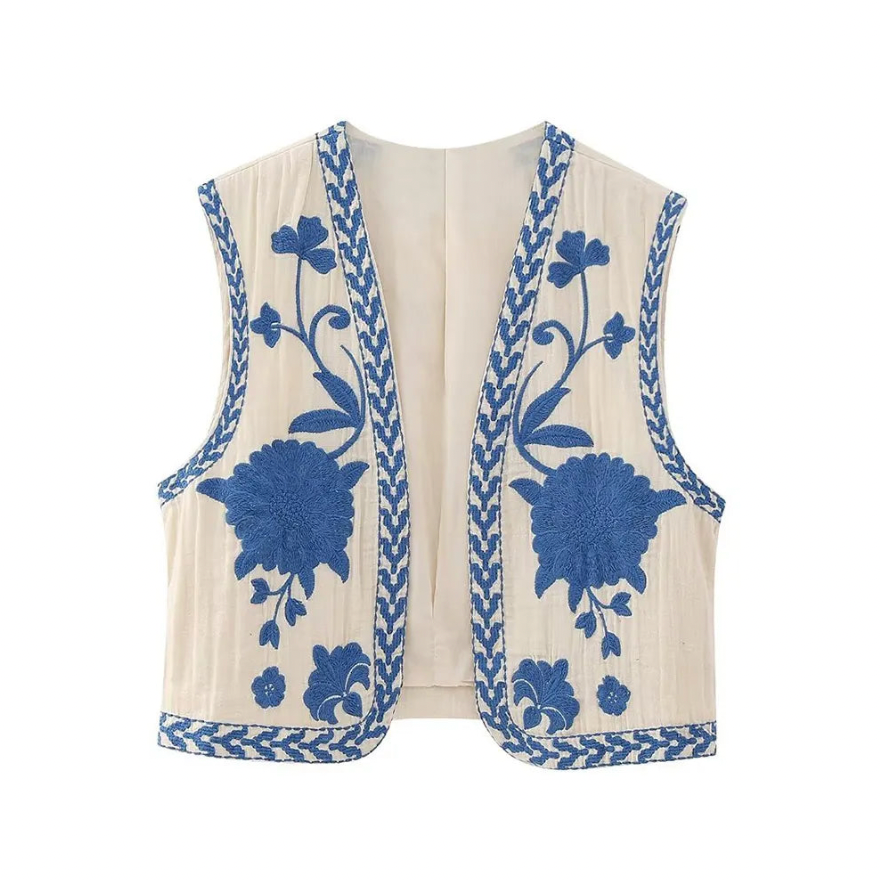 Floral Embroidered Braided Trim Sleeveless Vest 7