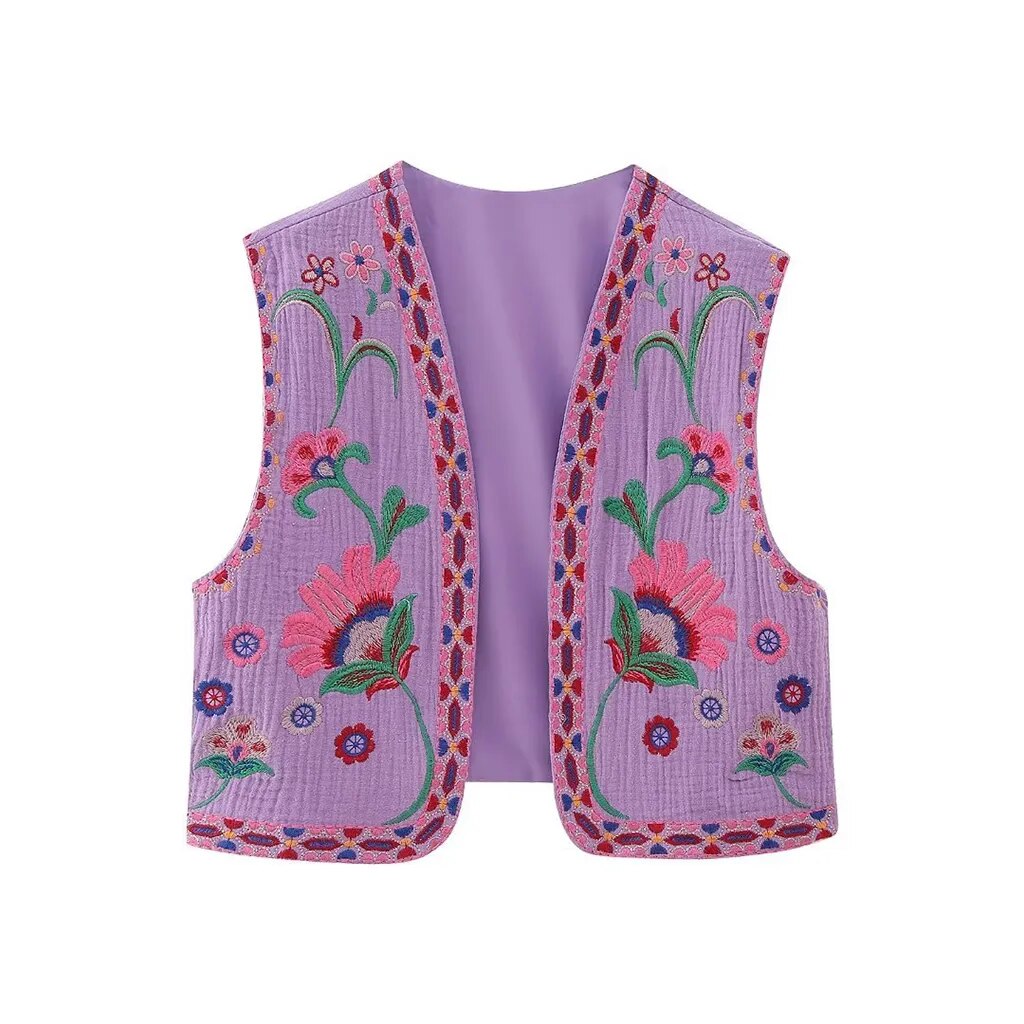 Floral Embroidered Braided Trim Sleeveless Vest 16