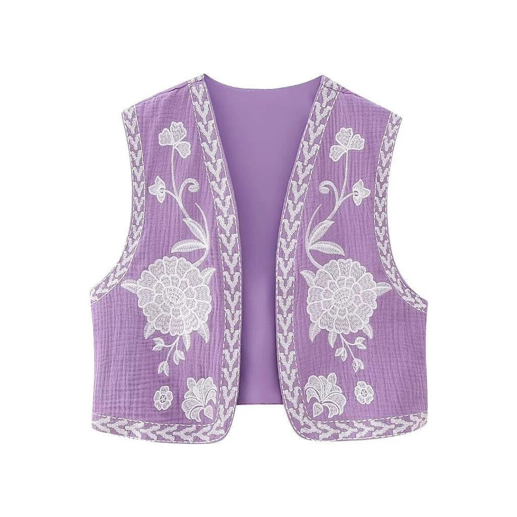 Floral Embroidered Braided Trim Sleeveless Vest 13