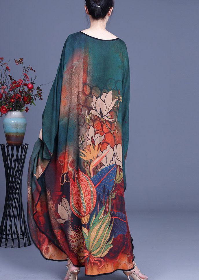 Floral Print Patchwork Button Front Batwing Sleeve Maxi Dress - View 4