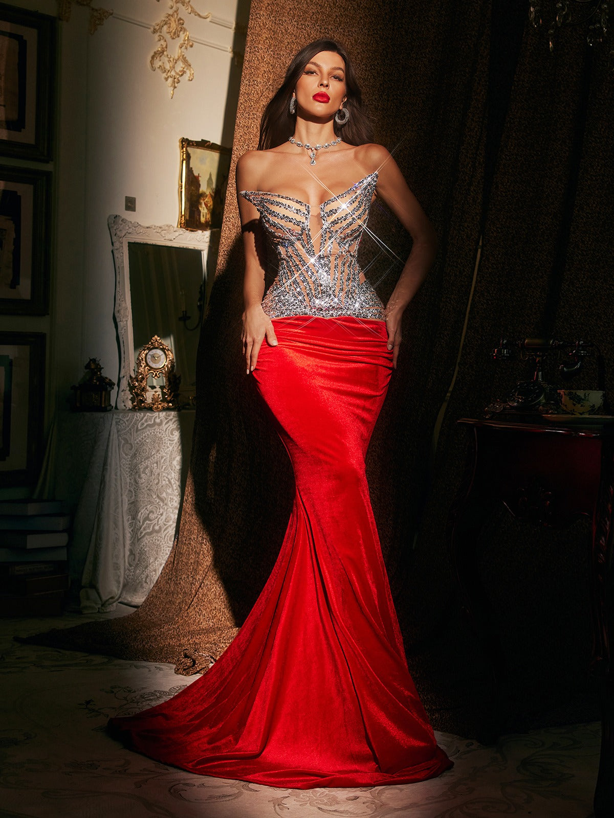 Strapless Sequin Ruched Mermaid Maxi Dress - View 4