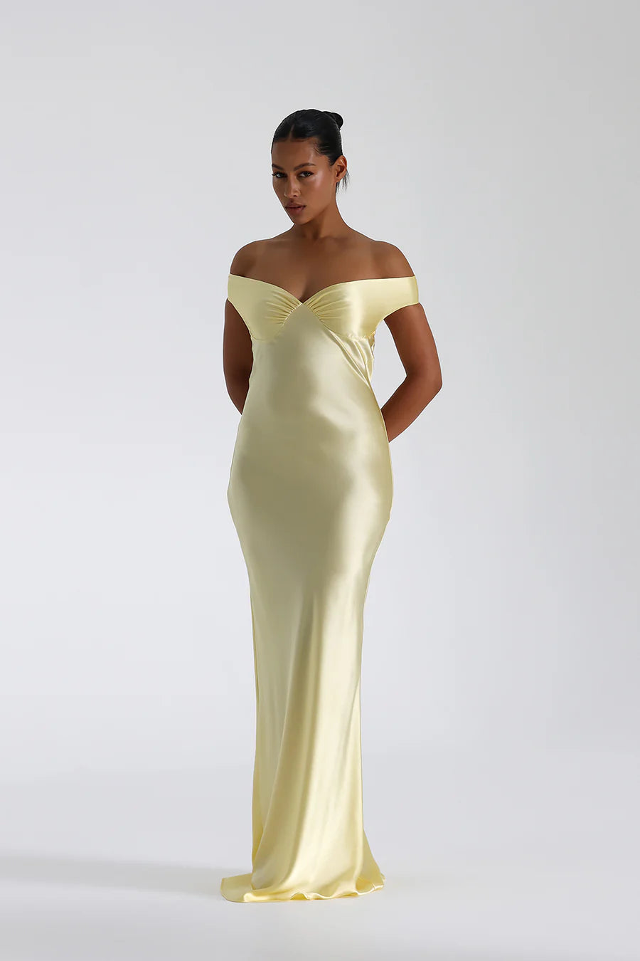 Off Shoulder Satin Maxi Dress - View 3
