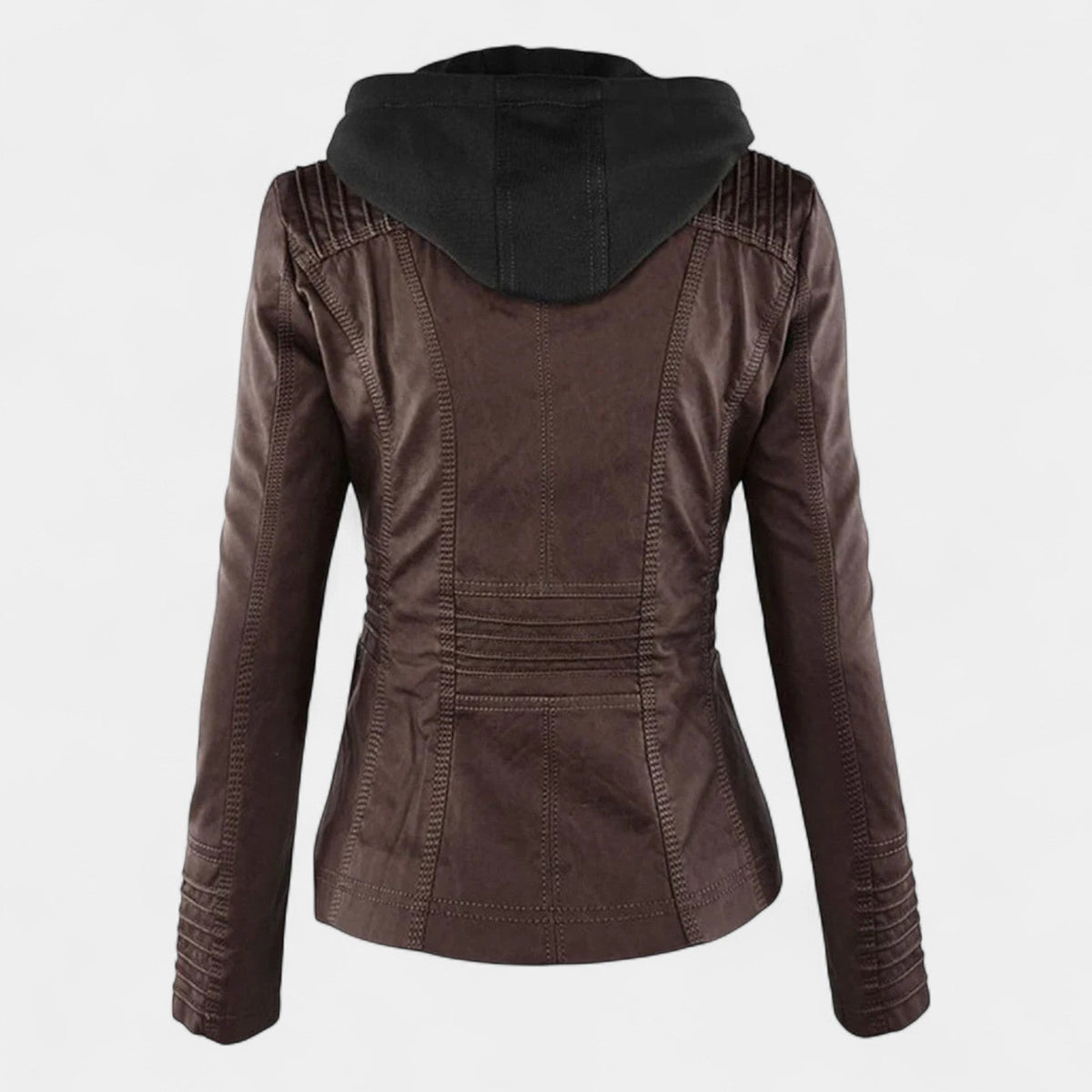 Hooded Zip Front Faux Leather Moto Jacket 9