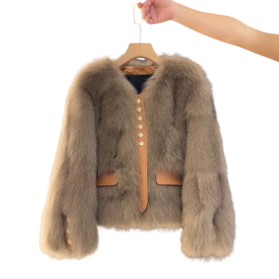 Faux Fur Contrast Trim Button Front Cropped Jacket