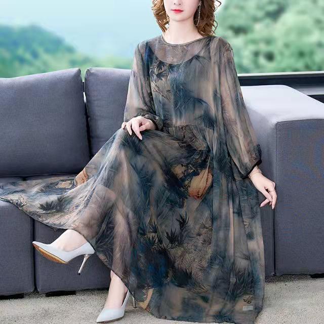 Brown Floral Maxi Dresses Plus Size Chiffon Dress - View 4