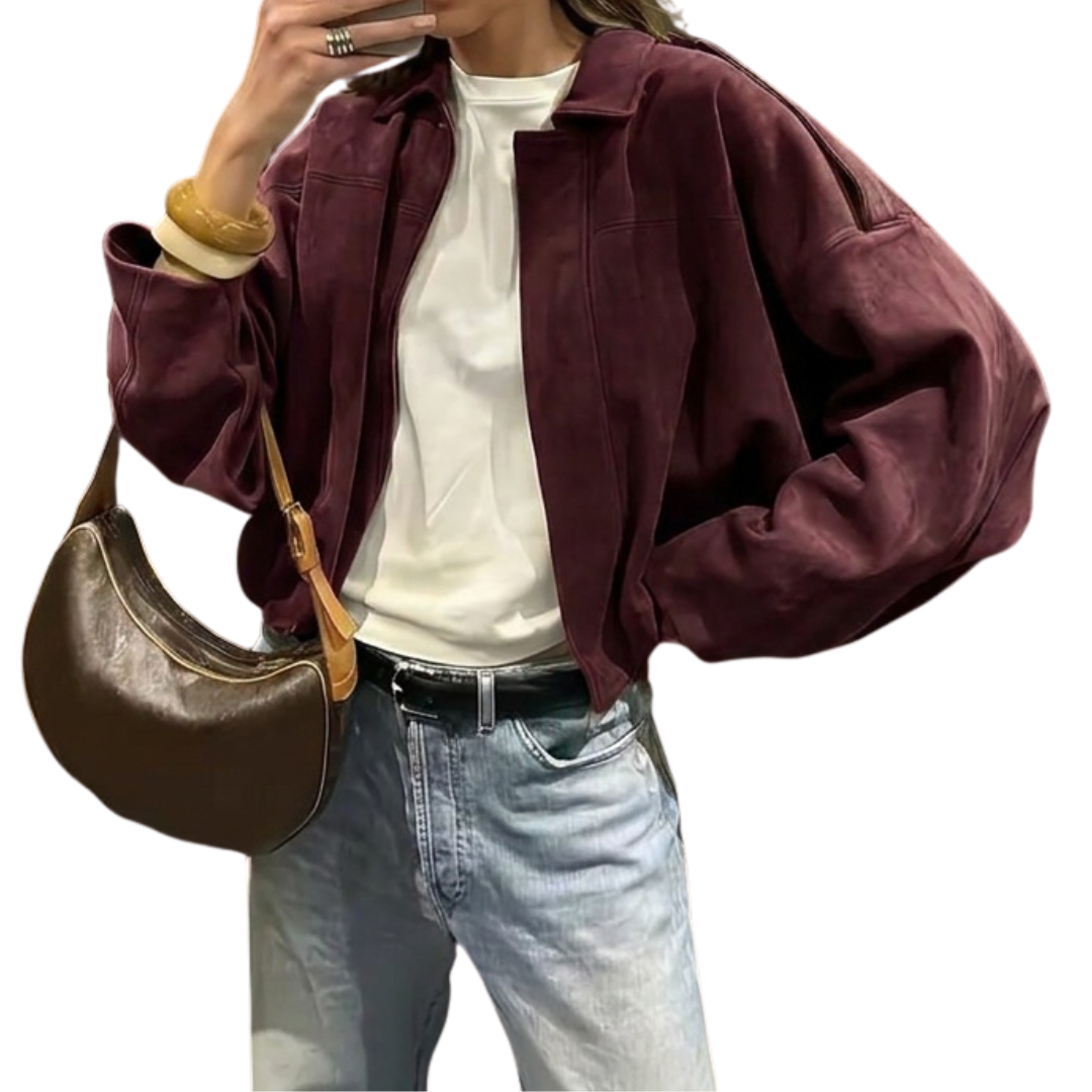 Suede Look Zip Front Cropped Bomber Jacket 3