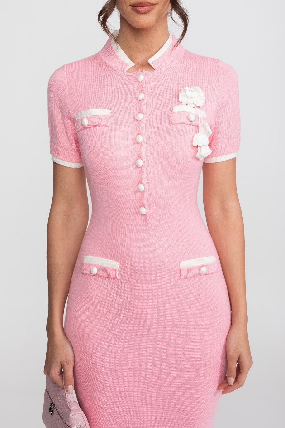 Ribbed Knit Midi Dress - Pink - View 5