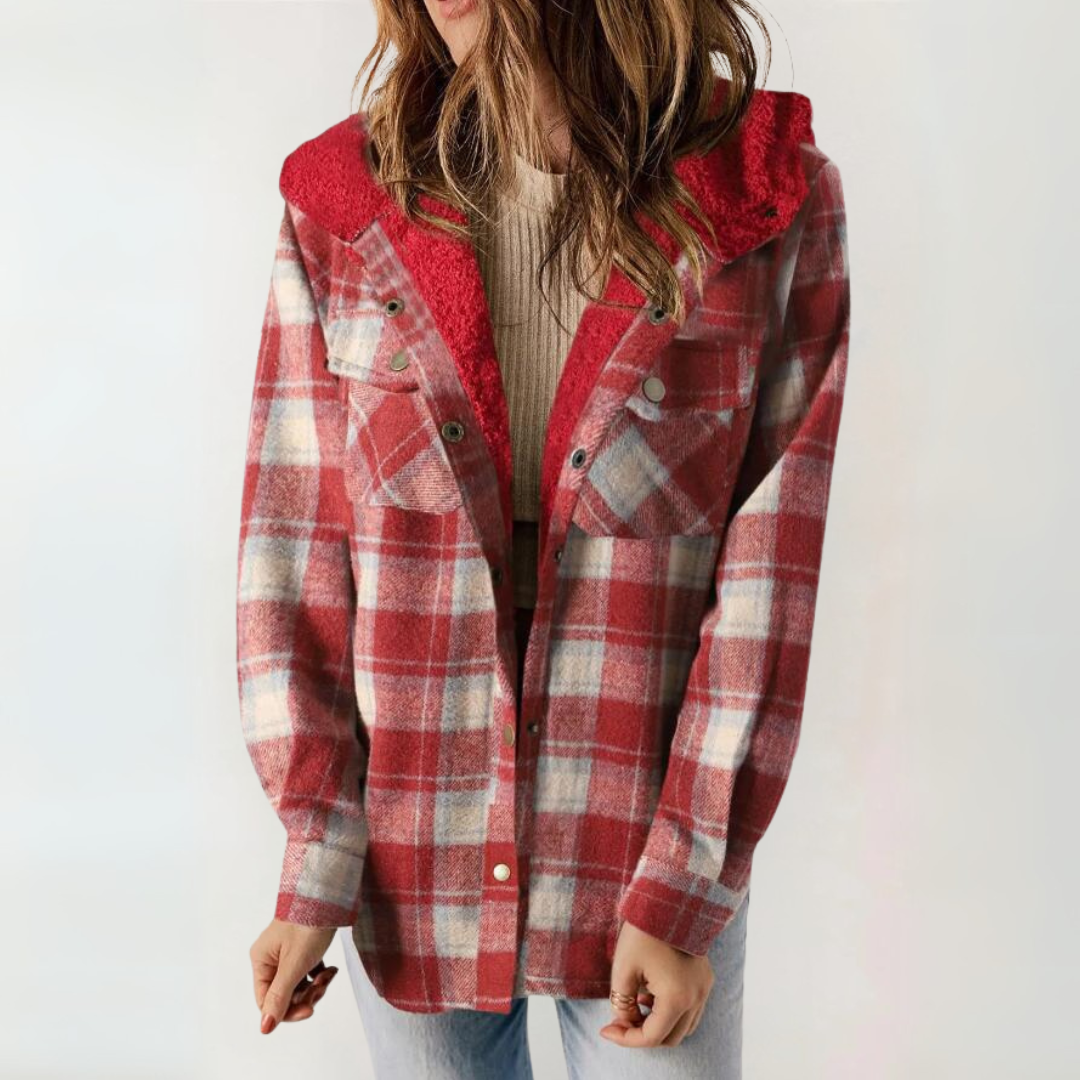 Plaid Sherpa Lined Hooded Button Front Shacket 7