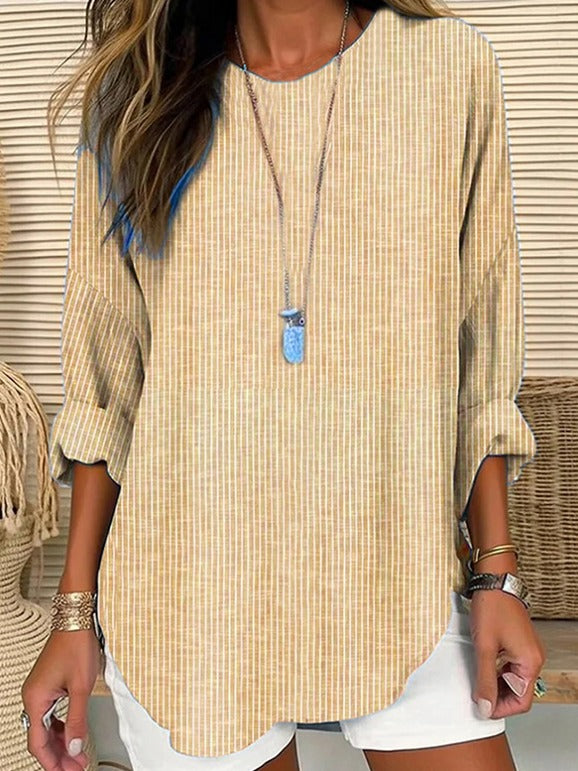 Striped Crew Neck Long Sleeve Loose Blouse 2