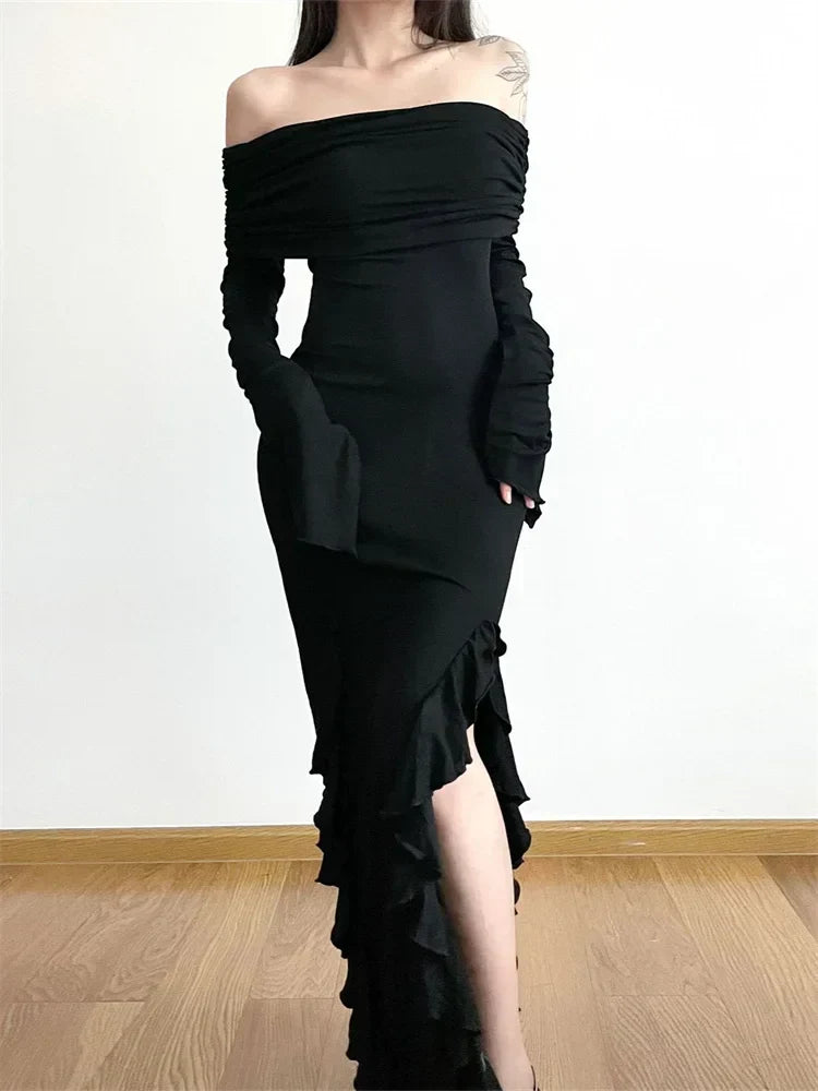 Off-the-Shoulder Flared Sleeve Dress