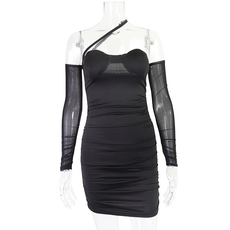 Black Mesh Long Sleeve Mini Dresses - View 3