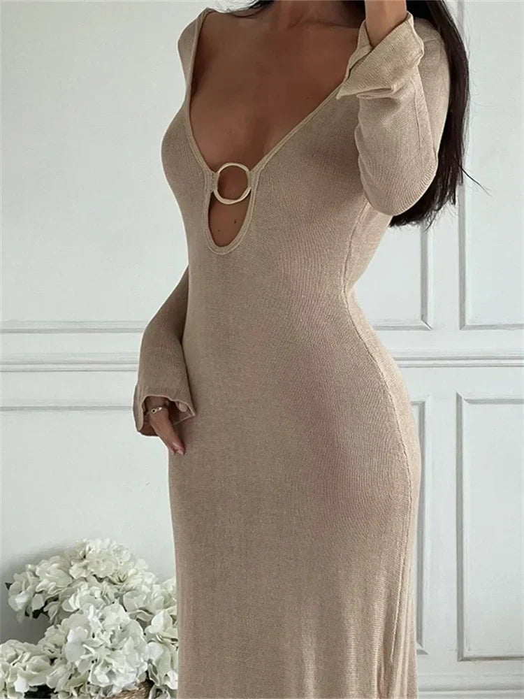 Solid Deep Vneck Backless Party Dress Cut Out Dresses - View 3