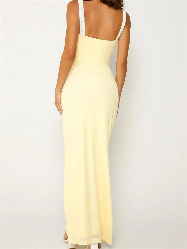 Patchwork Backless Deep V-Neck Floral Dress