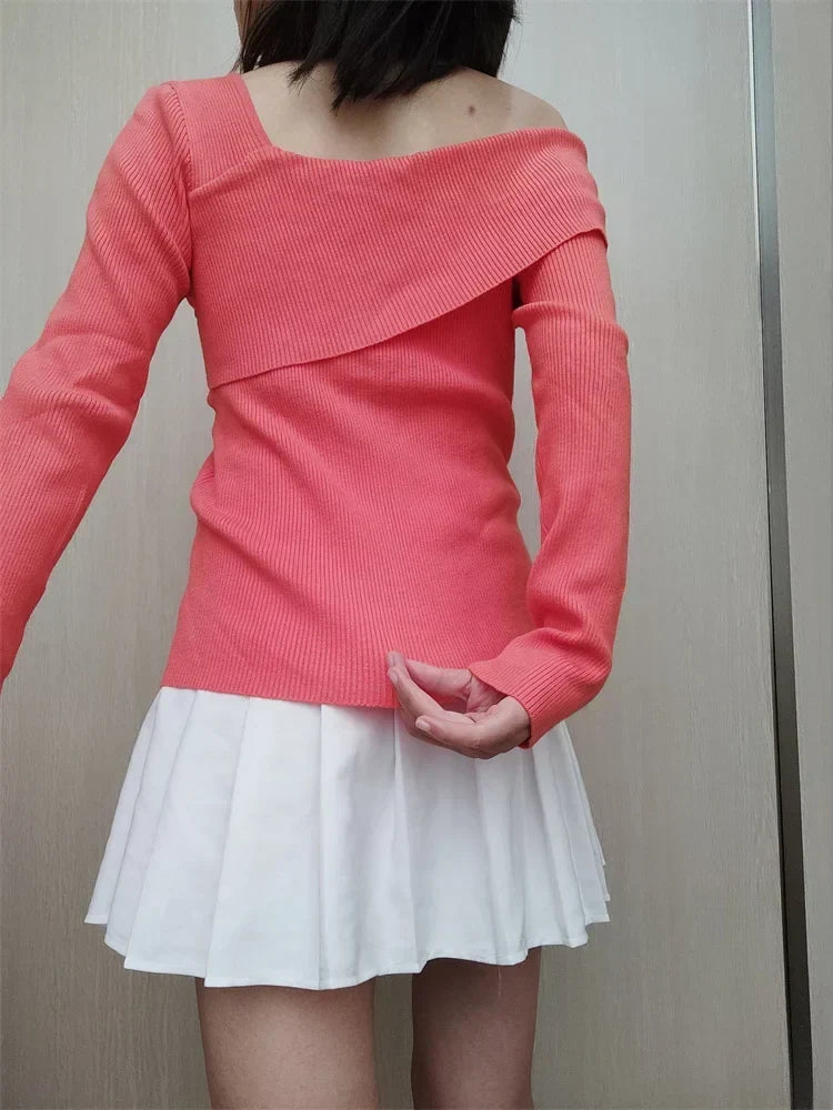Off-the-Shoulder Ribbed Long Sleeve Top