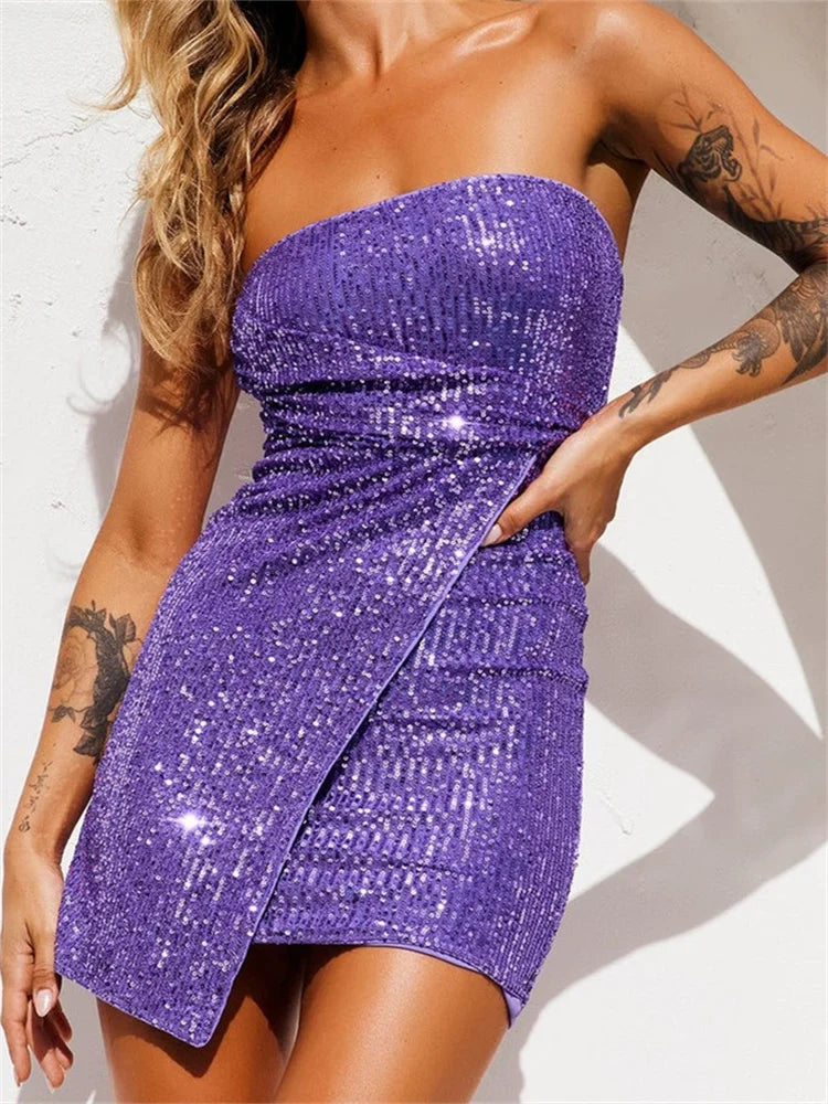 Strapless Sequin Wrap Hem Bodycon Mini Dress - View 4
