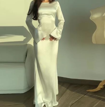 Satin Cowl Neck Bell Sleeve Bodycon Maxi Gown - View 2