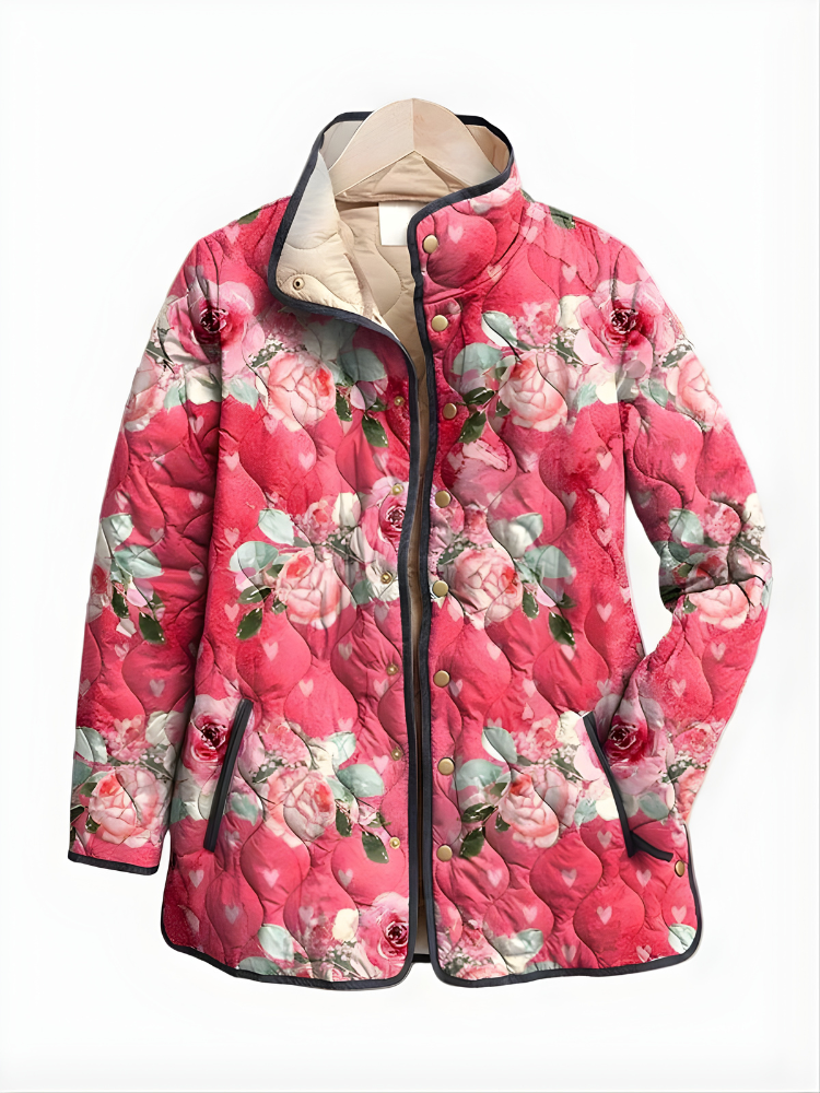 Floral Quilted Stand Collar Open Front Jacket 5