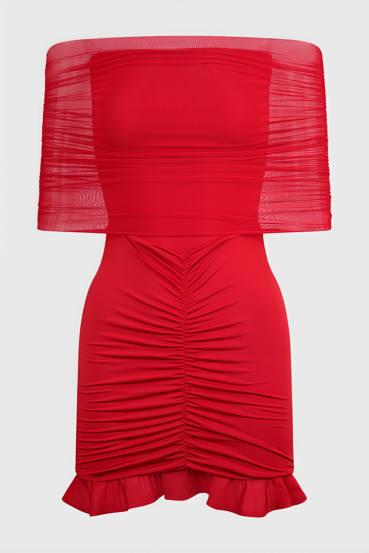 Elisd Red Slinky Mesh Off Shoulder Mini Dress - View 6